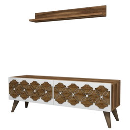 Hanah Home Mueble TV Nogal Diseño Floral Moderno Elegante con Almacenamiento 120cm